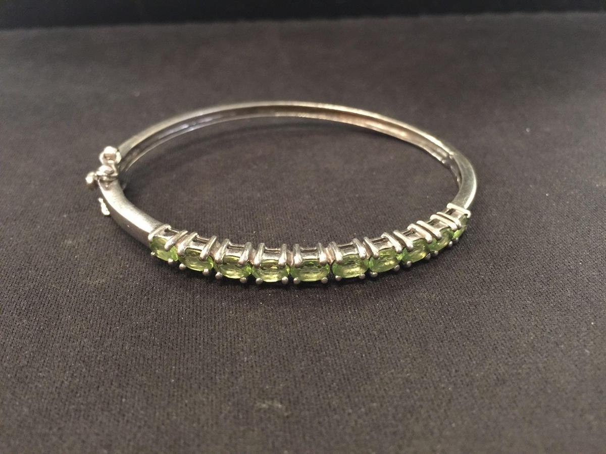 Thai Made Sterling Silver Peridot Accented Bangle Bracelet
