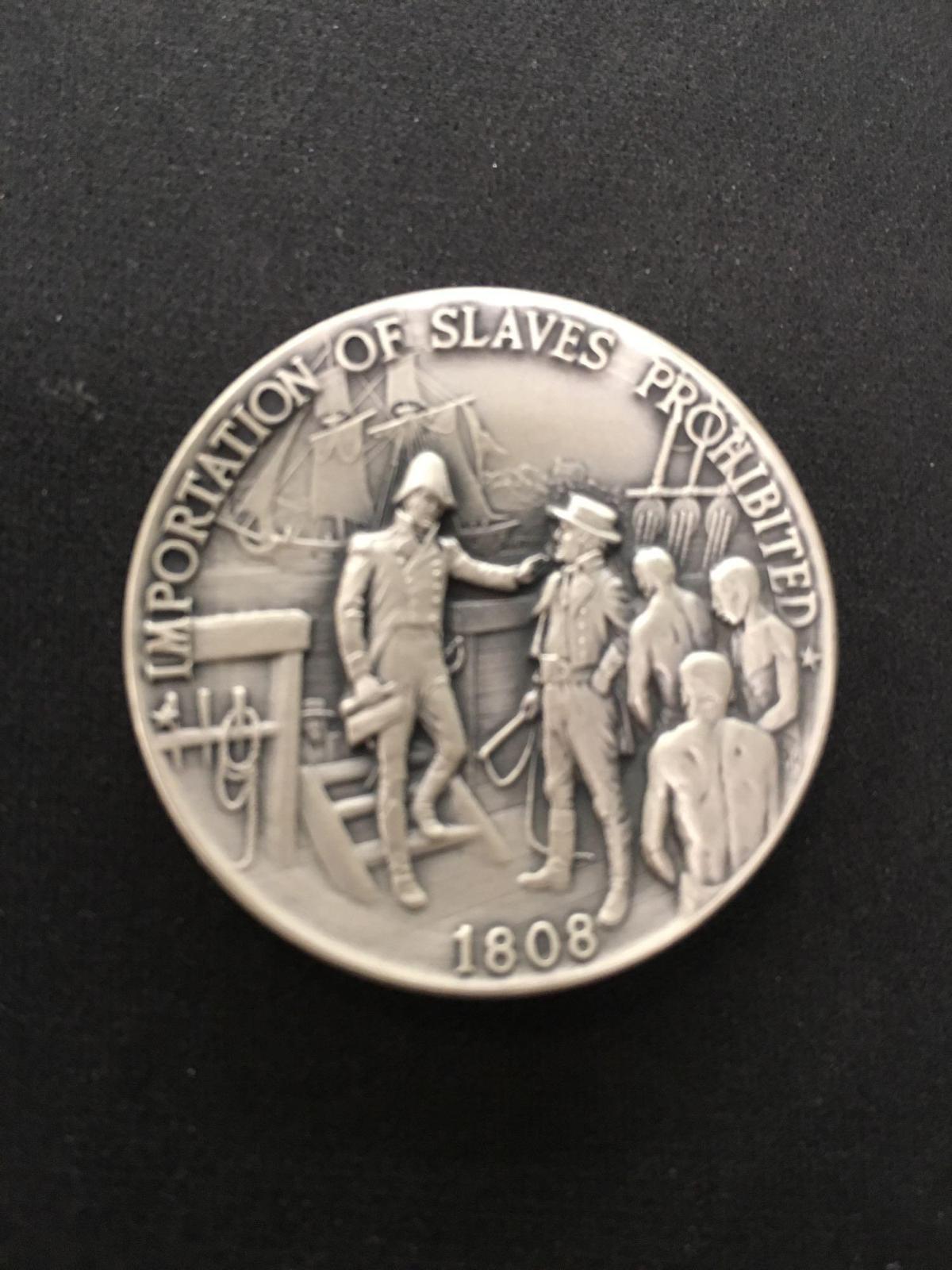 The Danbury Mint Sterling Silver .925 Bullion Round Coin - 39.1 grams - 1808 Importation of Slaves