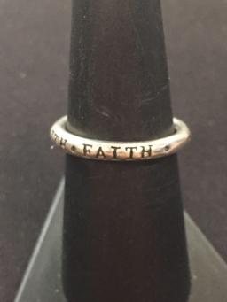 "Faith" Carved Sterling Silver Ring - Size 6.75