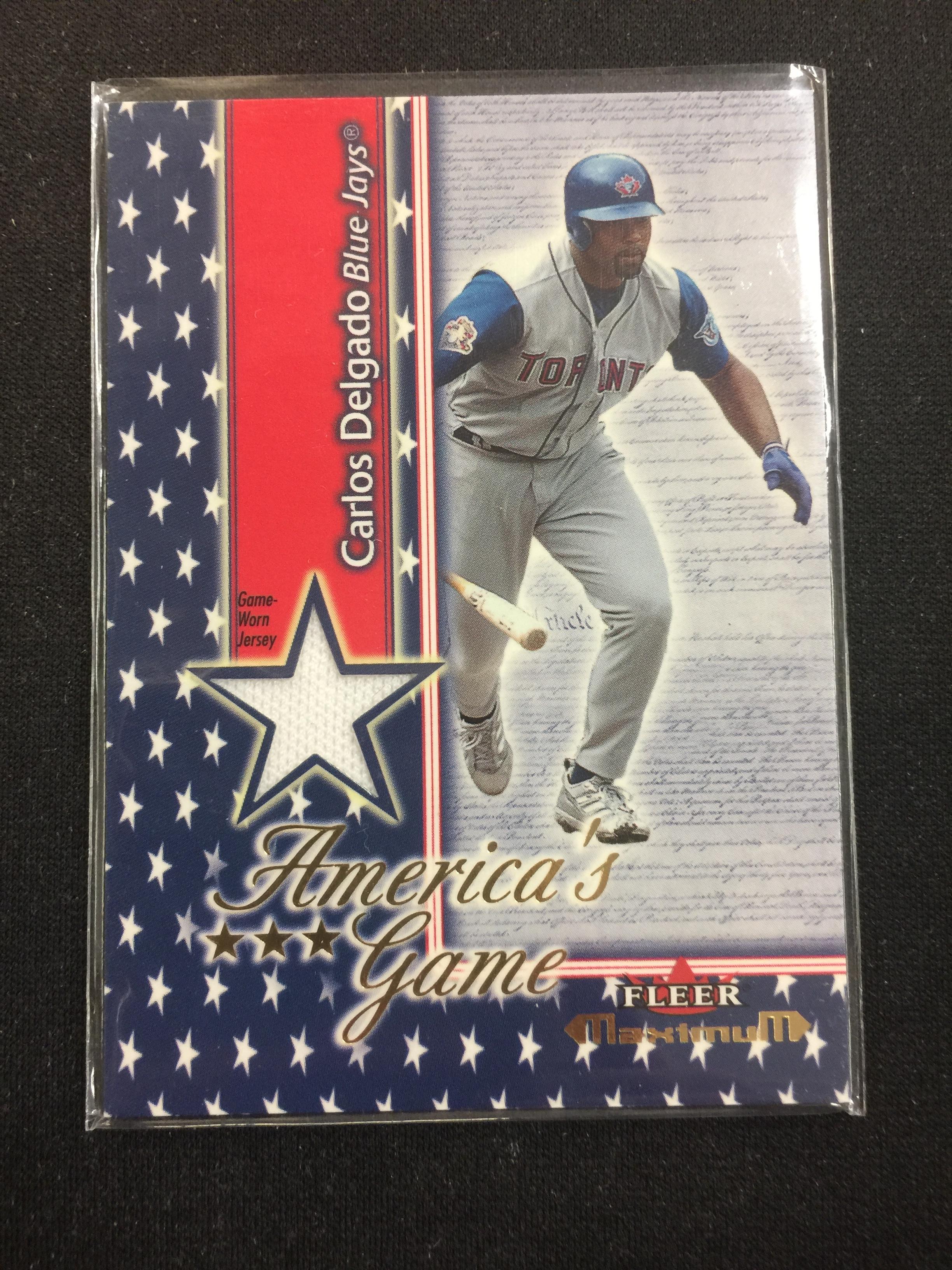 2002 Fleer Maximum America's Game Carlos Delgado Blue Jays Jersey Card