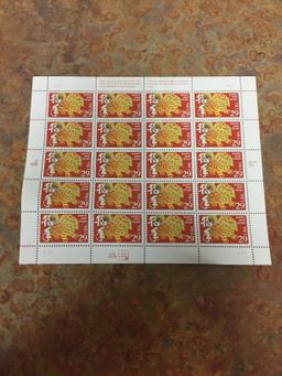 Unused Uncut Sheet of 20 USA Happy New Year! Chinese Stamps - $5.80 Face Value