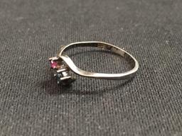 Petite Twin Pink & Blue Sapphire Sterling Silver Promise Ring - Size 6