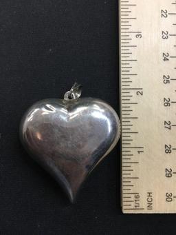 Extra Large Sterling Silver Bold Puffy Heart Pendant