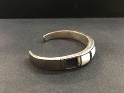 Sterling Silver Multi-Gemstone Inlaid Cuff Bracelet - 35 Grams