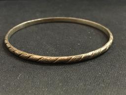 Hand-Carved Sterling Silver Solid Bangle Bracelet