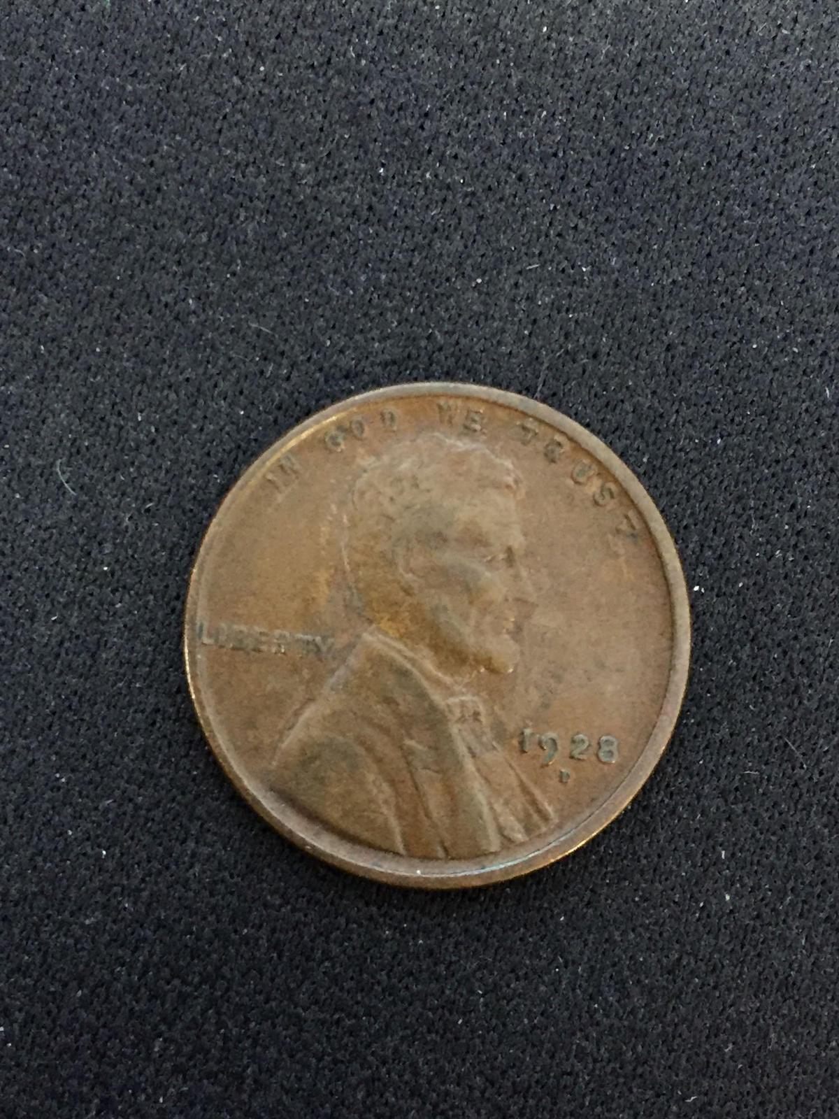 1928-D United States Lincoln Wheat Penny Cent - AU-50