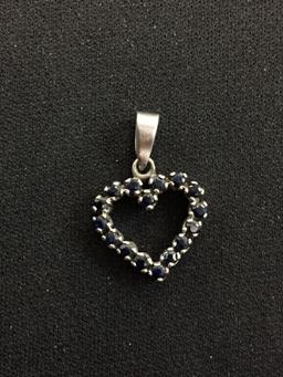 Sapphire Encrusted Sterling Silver Heart Pendant