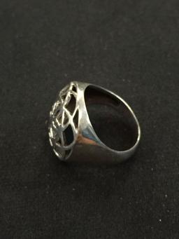 Large Dharmic "Circle of Life" Sterling Silver Ring Band - Size 6.5