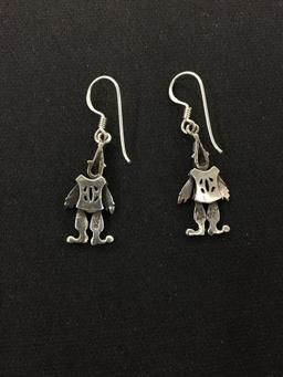 Dancing Clowns Sterling Silver Pair of Earrings