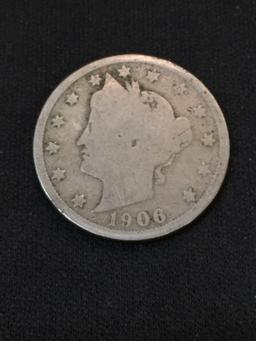 1906 United States Liberty V Nickel 5 Cent Coin - Vintage