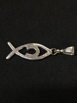 Lucky Horseshoe Ichthys Christian Fish Styled Sterling Silver Pendant