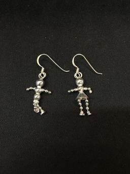 Dancing "Boy & Girl" Bead Ball Styled Sterling Silver Pair of Earrings
