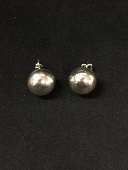 Large Ball Shaped Sterling Silver Pair of Earrings