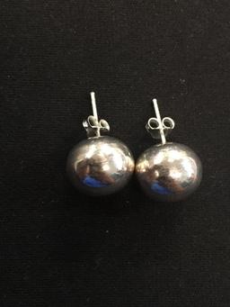 Large Ball Shaped Sterling Silver Pair of Stud Earrings