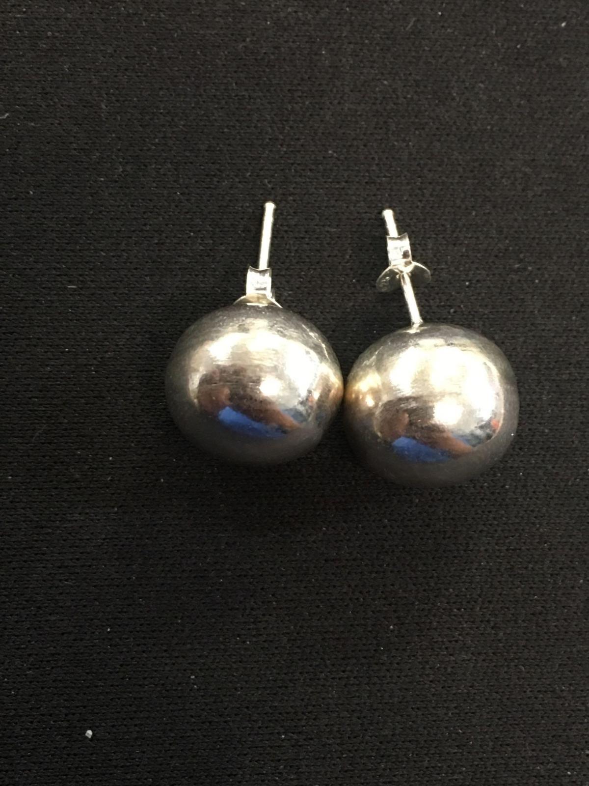 Large Ball Shaped Sterling Silver Pair of Stud Earrings