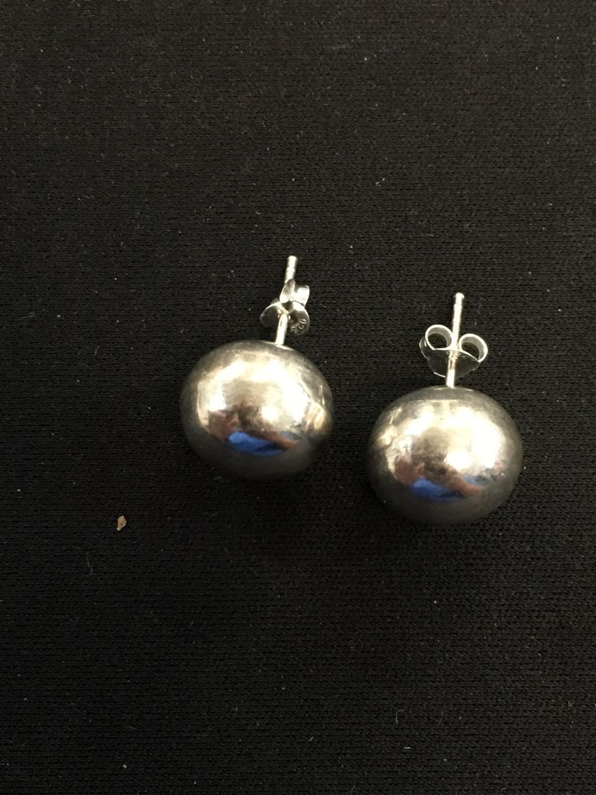 Large Ball Shaped Sterling Silver Pair of Stud Earrings