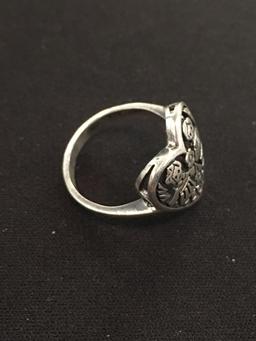 Heart Shaped Family Styled Sterling Silver Ring Band - Size 8
