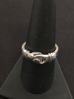 Triple Banded Medium "Hands of Friendship" Styled Sterling Silver Ring Band - Size 8.5