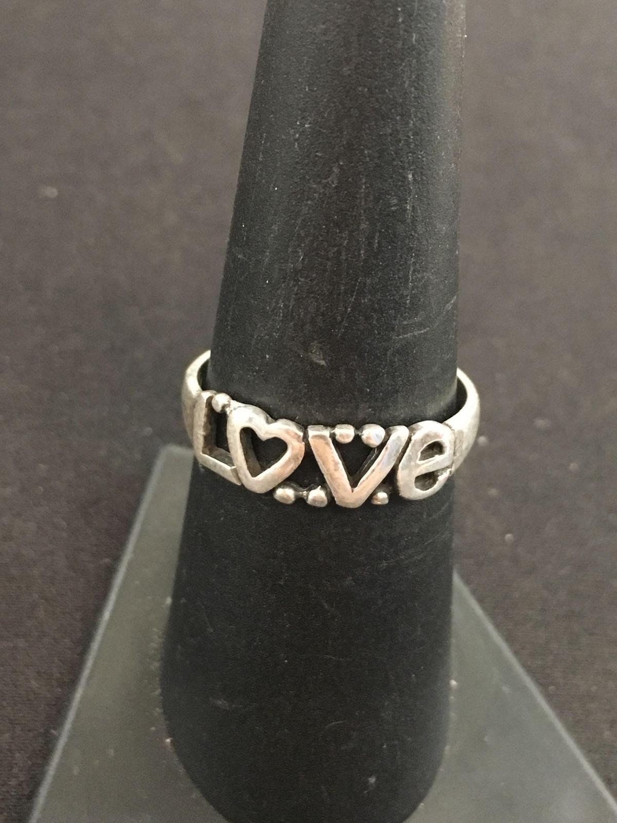 "L.O.V.E." Letter Styled Sterling Silver Ring Band - Size 7.5