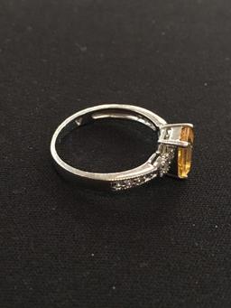 Citrine & White Gemstone Sterling Silver Cocktail Ring - Size 8.75