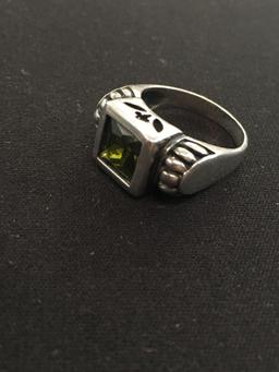 Bali Style Sterling Silver & Large Peridot Ring - Size 8