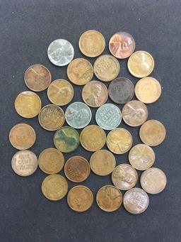 32 Count Lot of United States Wheat Pennies & Steel Cents