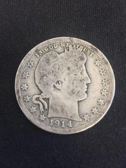 1914-D United States Barber Quarter - 90% Silver Coin