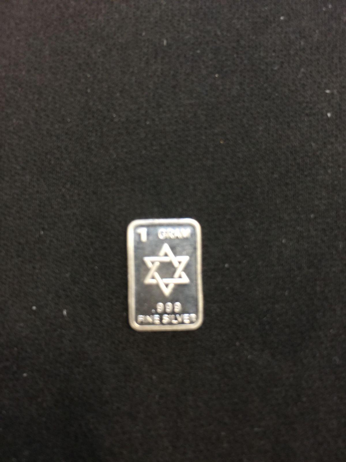 1 Gram .999 Fine Silver Jewish Star of David Silver Bullion Bar