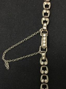 Gemex Designed Sterling Silver Rhinestone Accented 6" Vintage Watch Band