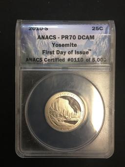 ANACS Graded 2010-S United States Yosemite First Day Issue Quarter - PR 70 DCAM