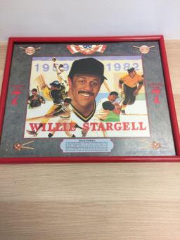 Rare 20" x 16" Framed Willie Stargell Pirates Seagrams 7 Liquor Mirror - Rare