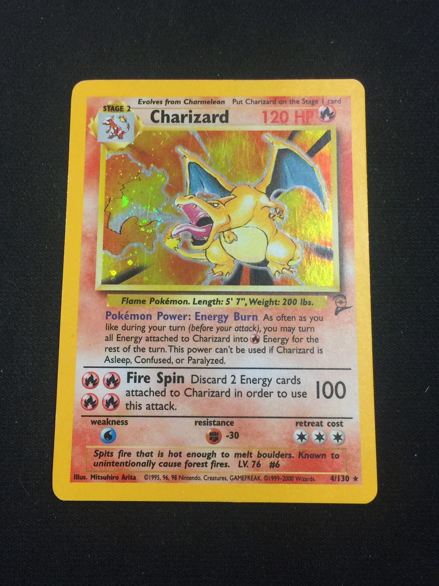 Pokemon Charizard Holofoil Rare Card - Base II Set 4/130 - Light Play