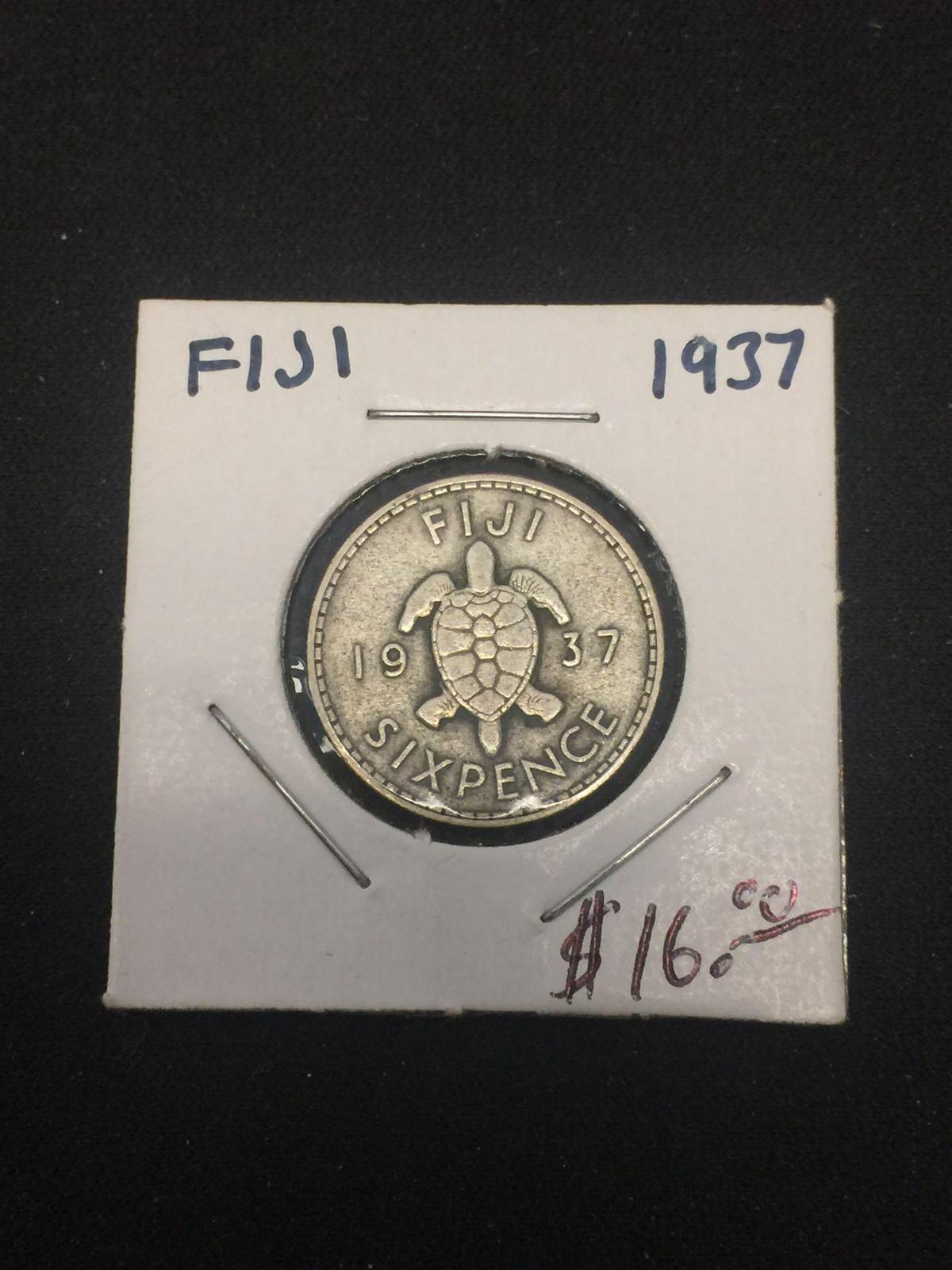 1937 Fiji 6 Pence Silver Foreign Coin - .0455 ASW