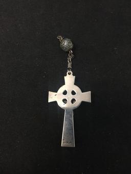 Crucifixion Motif 3" Long Sterling Silver Cross Pendant w/ Glass Bead Accent