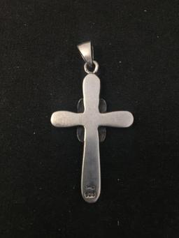 Marcasite Studded 1.5" Sterling Silver Vintage Cross Pendant