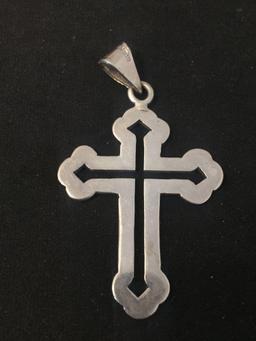 Taxco Mexican Made 2.75z1.5" Sterling Silver Cross Pendant