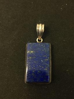 Rectangular 31x18mm Lapis Block Cabochon Sterling Silver Rustic Pendant