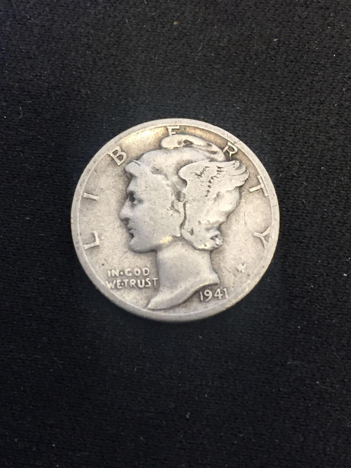 1941 United States Mercury Silver Dime - 90% Silver Coin