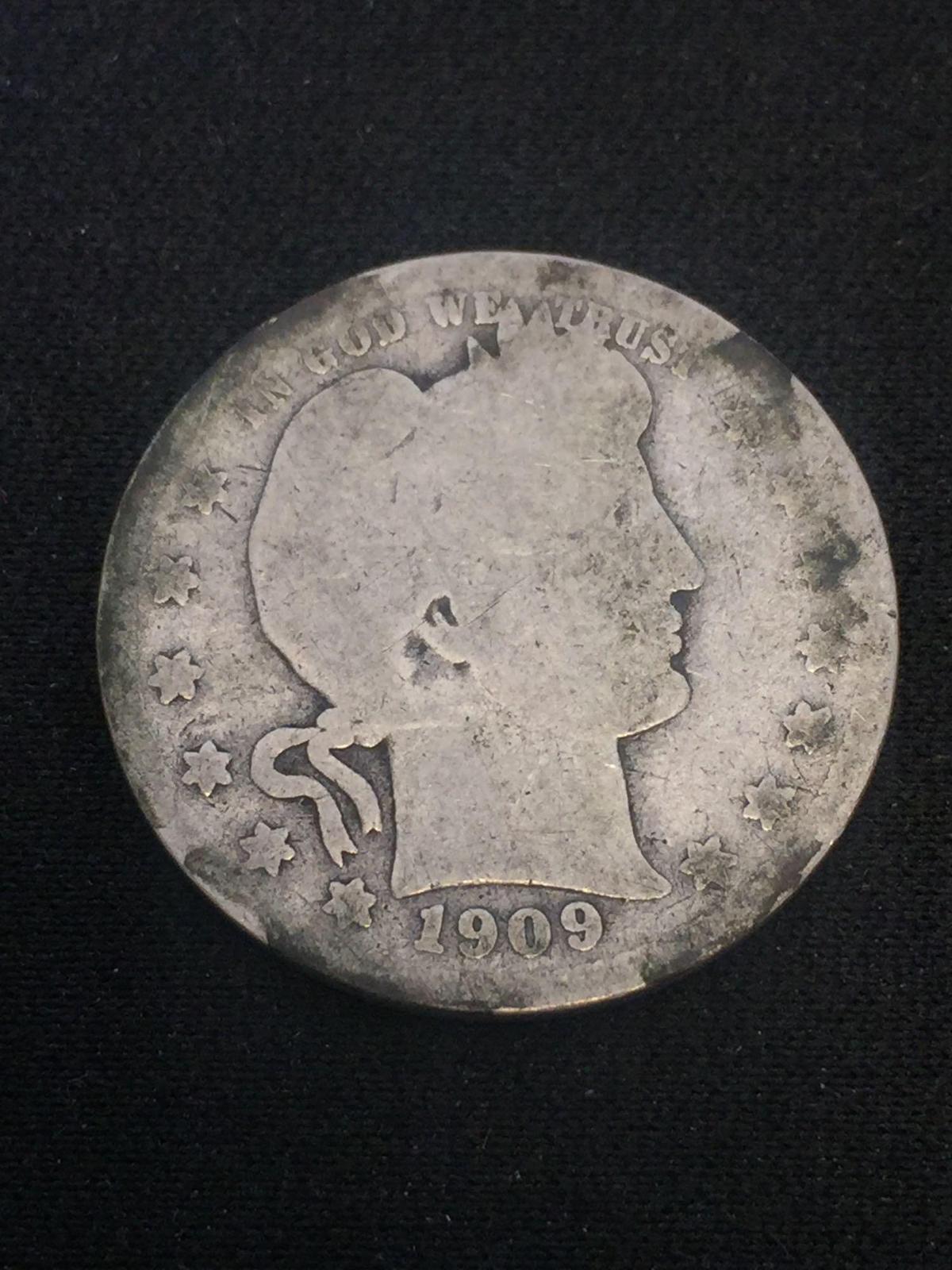 1909 United States Barber Silver Quarter - 90% Silver Coin