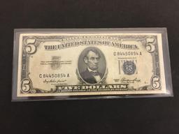 1953 United States $5 Lincoln Silver Certificate Bill Currency Note