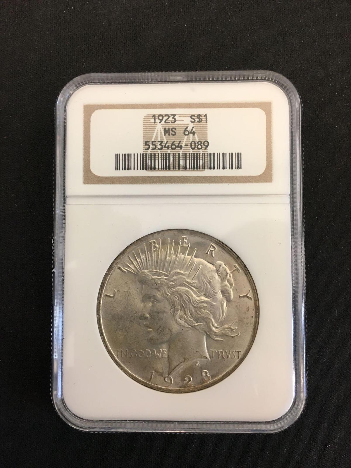 NGC Graded 1923 United States Peace Silver Dollar - MS 64