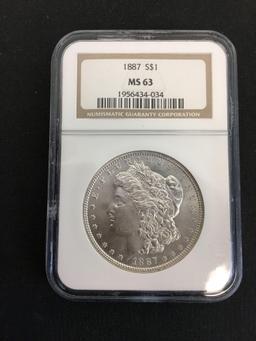 NGC Graded 1887 United States Morgan Silver Dollar - MS 63