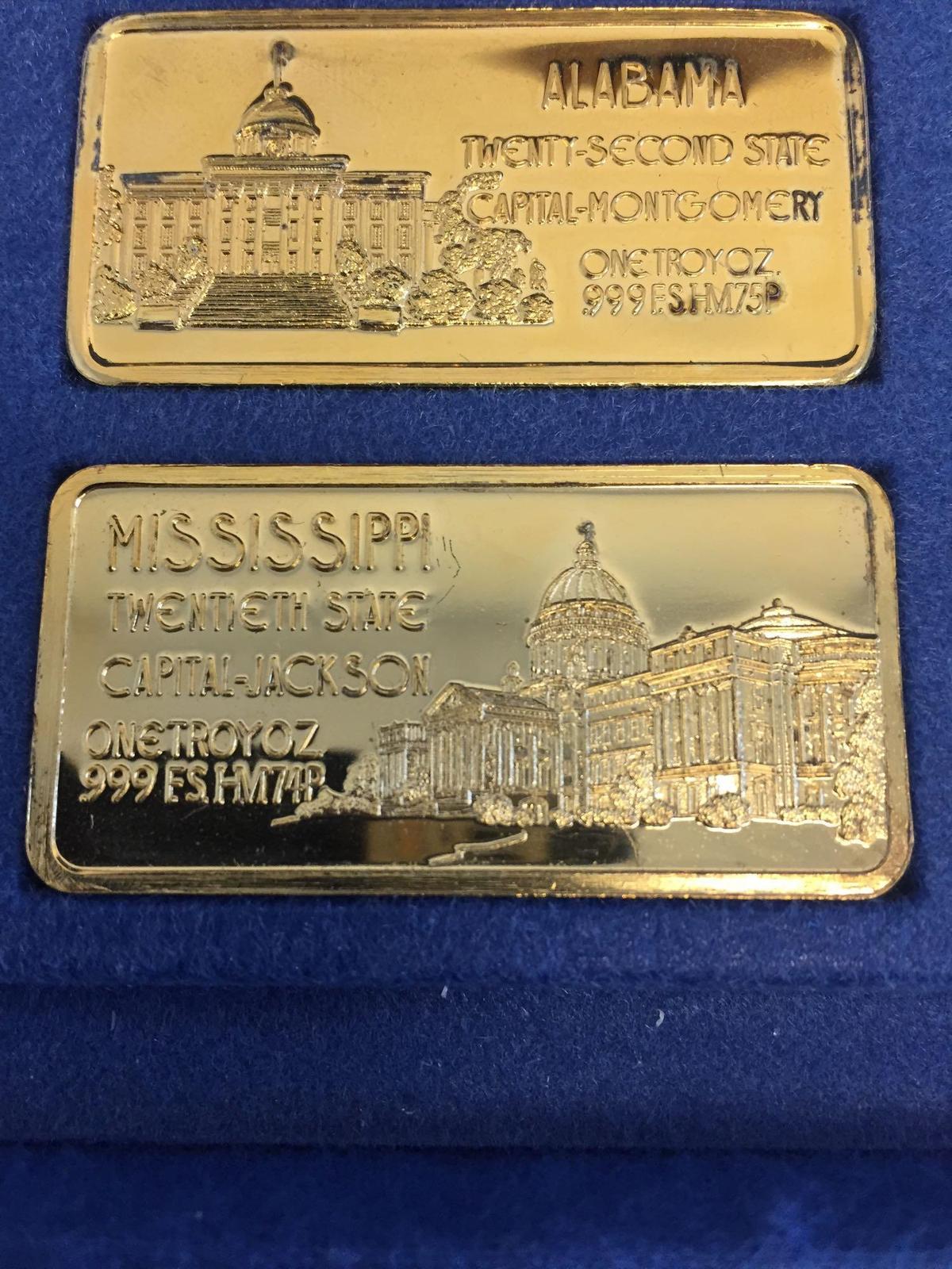 Mississippi Silver Bar, .999 Gold Toned Silver Ingot, Fine Silver 1 Troy Ounce