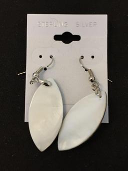 New! Marquise Shaped Abalone Shell Inlaid Pair of 1 2/8" Sterling Silver Drop Earrings - SRP$49