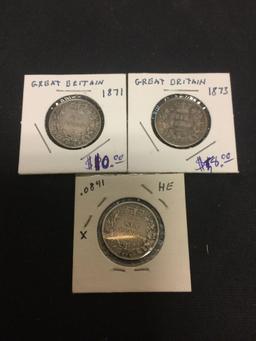 Lot of 3 Early Great Britain 92.5% Silver Six Pence Coins - .0841 ASW Each