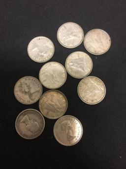 Lot of 10 SILVER Canadian Dimes