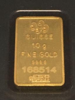 Pamp Swiss 10 Gram .999 Fine GOLD Bullion Bar - SEALED & SERIAL # - Machine Authenticated