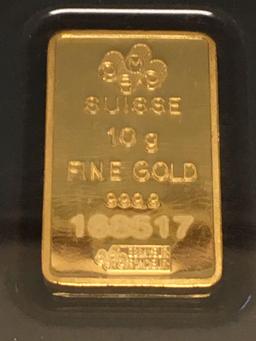 Pamp Swiss 10 Gram .999 Fine GOLD Bullion Bar - SEALED & SERIAL # - Machine Authenticated