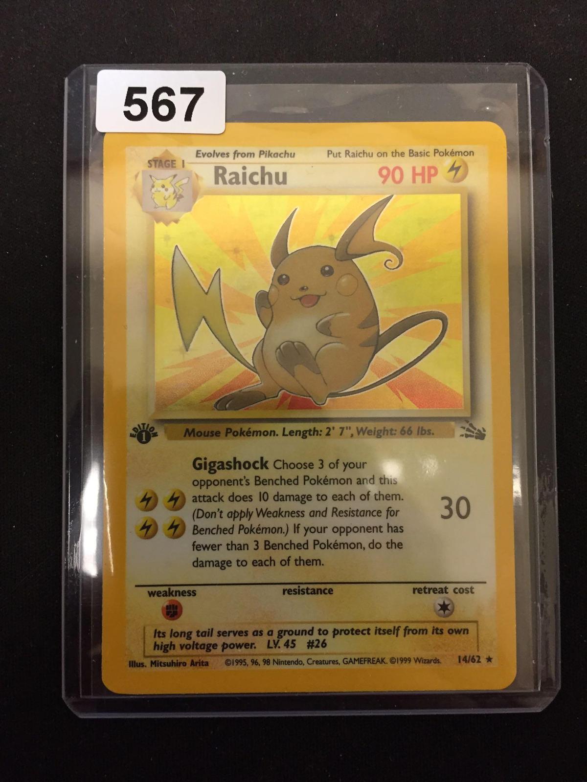 Pokemon Raichu Fossil 1st Edition Holofoil Rare Card 14/62