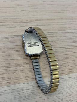 Vintage Anker Designed Rectangular 23x18mm 12Kt Rolled Gold Bezel Stainless Steel Watch w/ Bracelet
